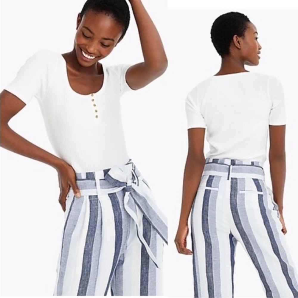 J. Crew Top Scoop Neck Rib Henley Tee X-Small White